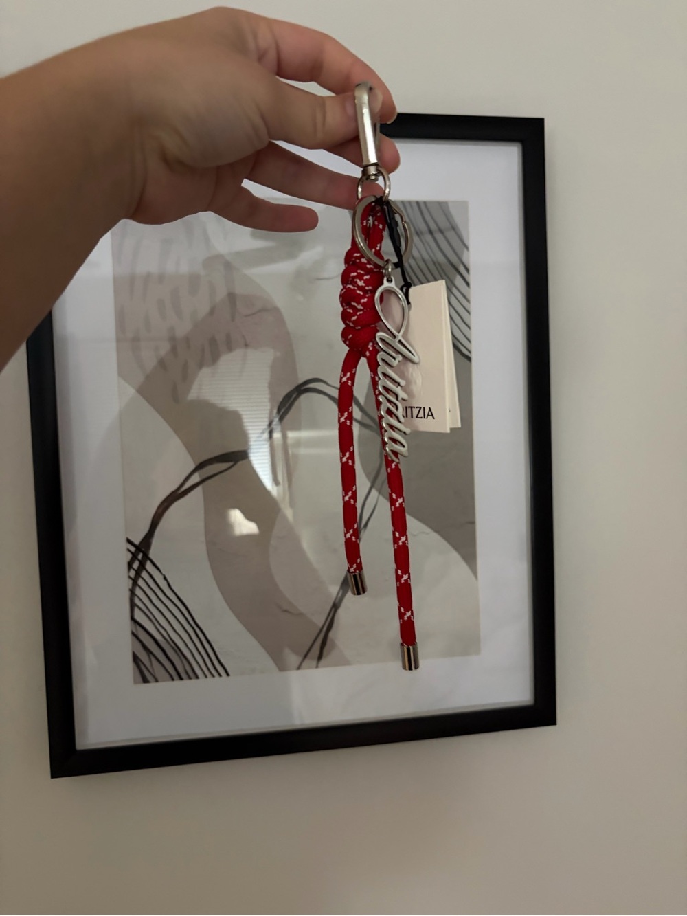 Aritzia Red Braided Keychain with Silver Hardware